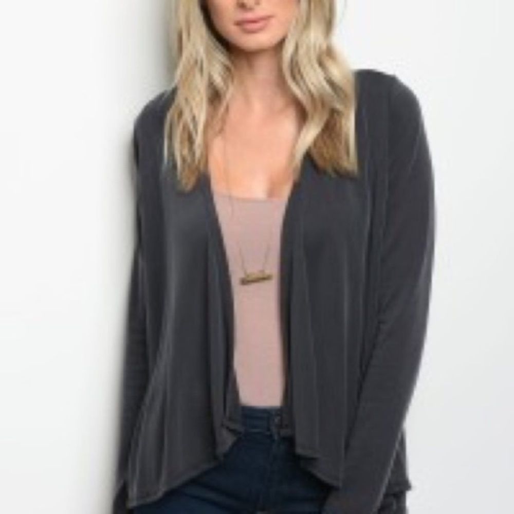 Open Front Charcoal Cardigan